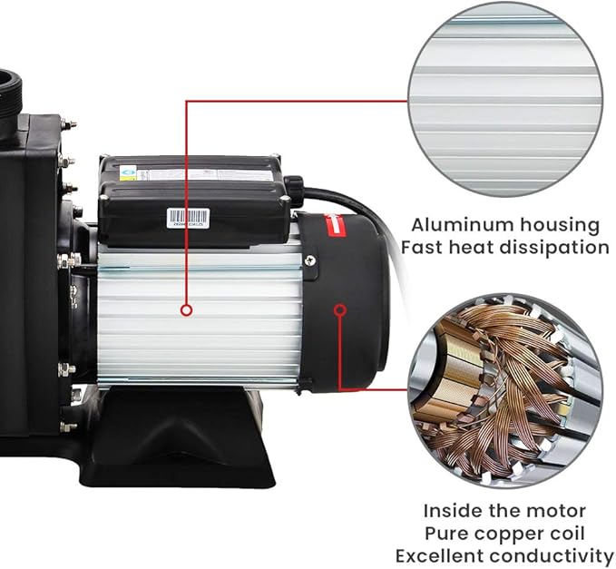 Anbull 2.5HP Swimming Pool Pump, 1850W In/Above Ground Pool Pump with 59.05'' Electric Cord, High Efficiency and Low Noise, Apply to Water Circulation in Filtration System (110-120V/60HZ)