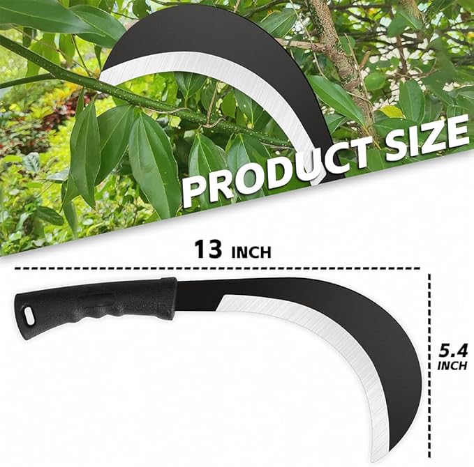 Weeding Sickle Machete Knife Brush Clearing Hand Sickle Garden Tool with Carbon Steel Thick Blade Gardening Machete for Yard Work