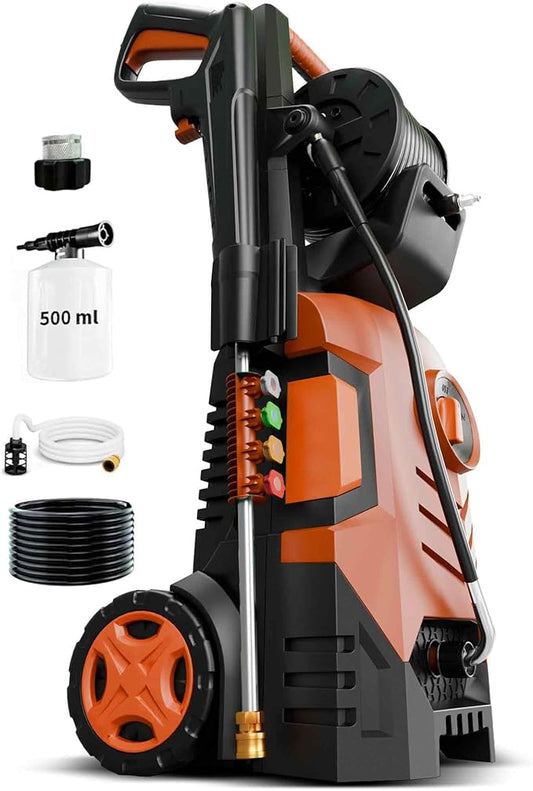 2025New Pressure Washer 4800PSI, 34" Tall, 4 Quick Connect Nozzles,Inlet Hose&Filter&500mlFoam Cannon for Cars/Fences/Driveways/Home Cleaning,Red