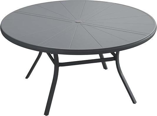 VICLLAX Outdoor Patio Round Dining Table, 53"x 53" Aluminum Tabletop for Deck Lawn Garden Backyard, Dark Grey