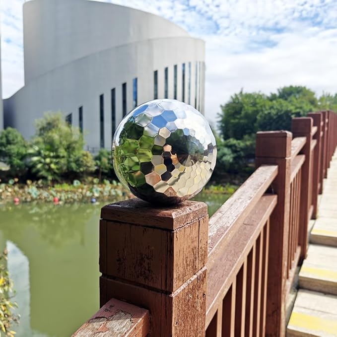 304 Stainless Steel Gazing Ball Sculptures Diamond Ball Decoration Mirror Hollow Decor Ball Reflective Garden Sphere Hollow Metal Ball Ornament Statues Gazing Globe for Home Garden (3 inch)