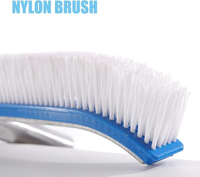 HOSKO Swimming Pool Brush for Wall Tile,Pole Length Adjustable 10FT,18.5" Polished Aluminum Back Cleaning Brush Head Nylon Bristle for Pool Cleaning（10 FT）