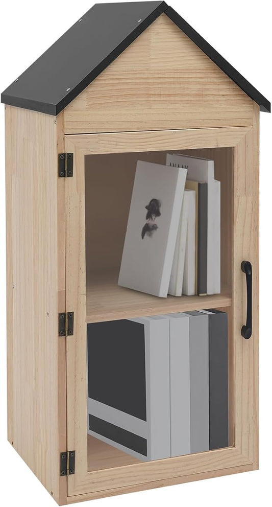 Outdoor Library Book Box - 2-Tier Literature Exchange Box Outdoor Book Storage Little Wood Cabinet with Shelf for DIY, Neighborhoods Community and Schools Sharing Books, Literature (Style 1)