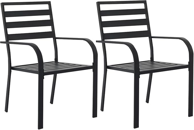 Outdoor Dining Chairs Set of 2, Aluminum Frame Stackable Patio Dining Chairs with Armrest, Wrought Iron Patio Bistro Chairs for Lawn, Backyard, Garden, Porch