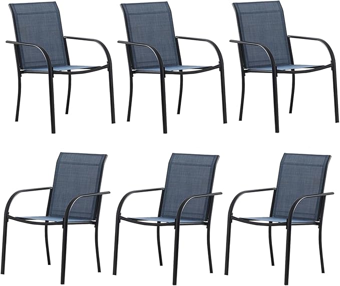 Outdoor Dining Chairs Set of 6, Stackable Patio Chairs with Textilene Fabric, Lightweight Garden Chairs for Poolside, Backyard, Camping, Dark Blue