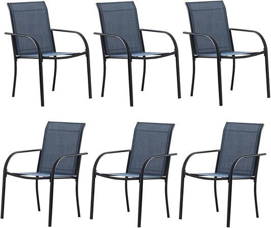 Outdoor Dining Chairs Set of 6, Stackable Patio Chairs with Textilene Fabric, Lightweight Garden Chairs for Poolside, Backyard, Camping, Dark Blue
