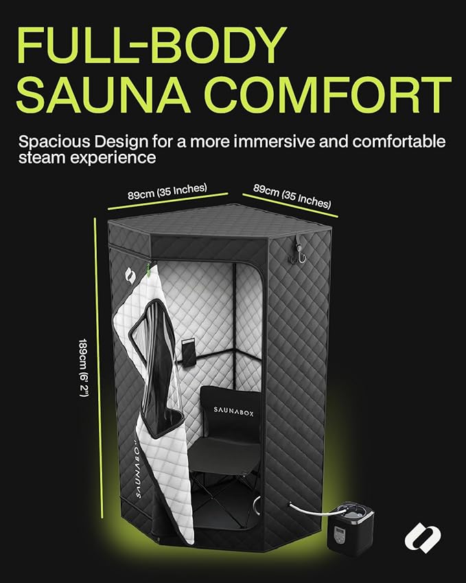 SAUNABOX SmartSteam Kit Pro | Personal Steam Sauna for Home Use | Portable Sauna Tent with Chair, Mat & Case | Full-Body Steam Therapy for Relaxation, Detox & Recovery