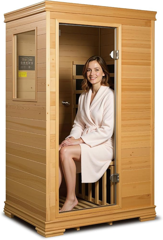 Indoor Infrared Sauna Room, Premium Canadian Hemlock Wood, Built-in Speakers, Tea Tray, Easy Setup, Quick Heating, Perfect Home Sauna, 35 * 27 * 61 Inch
