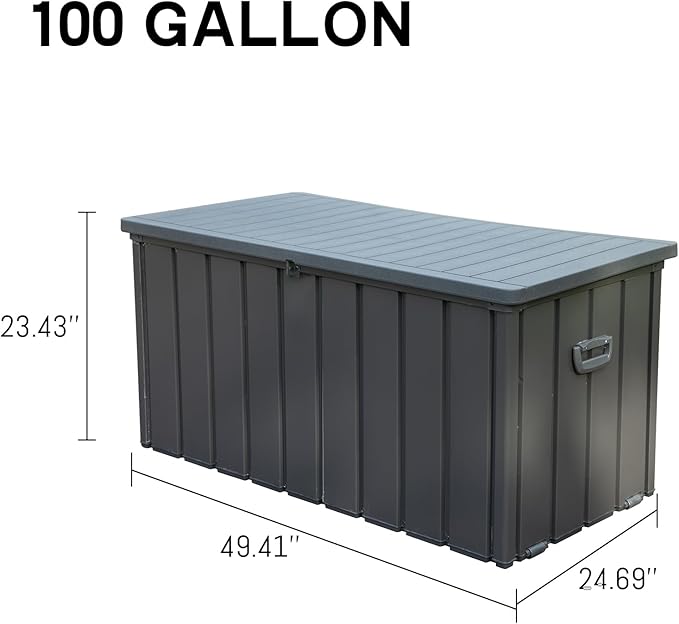 Deck Box,100 Gallon Indoor and Outdoor Storage Box, Lockable Large Patio Storage Bin for Outside Cushions, Garden Tools (Dark Grey)