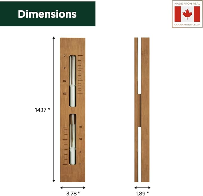 Sauna Sand Timer - Handmade from Canadian Red Cedar Wood - Wall-Mounted Rotating 15-Minute Hourglass with White Sand