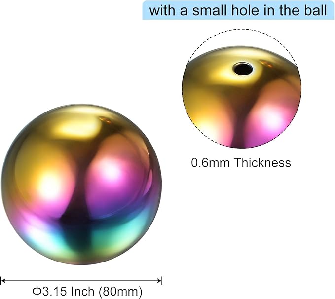 uxcell Rainbow Gazing Ball 3.15 Inch 80mm Reflective Sphere Polished Hollow Ball, Stainless Steel Gazing Globe Mirror Ball for Home Outdoor Decoration