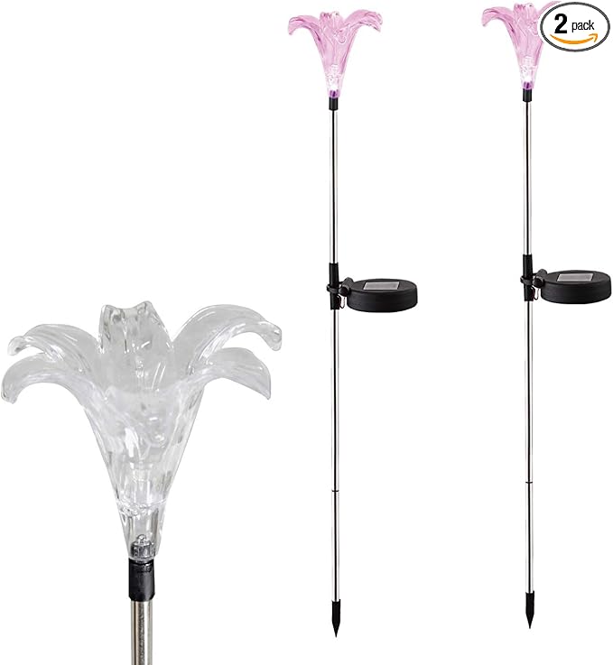 CANDLE CHOICE Solar Powered Landscape LED Lights Outdoor Waterproof Color Changing Garden Figurine Stake Lights for Outside Yard Lawn Flower Beds Plant Path Christmas Decorations 2 Pack Lily