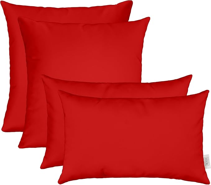 RSH DECOR: Sunbrella Lumbar & Square Pillows Set of 4 | 20" x 12" & 17" x 17" | Water and Fade-Resistant Performance Fabric | Outdoor Throw Pillows for Patio Furniture | Canvas Jockey Red