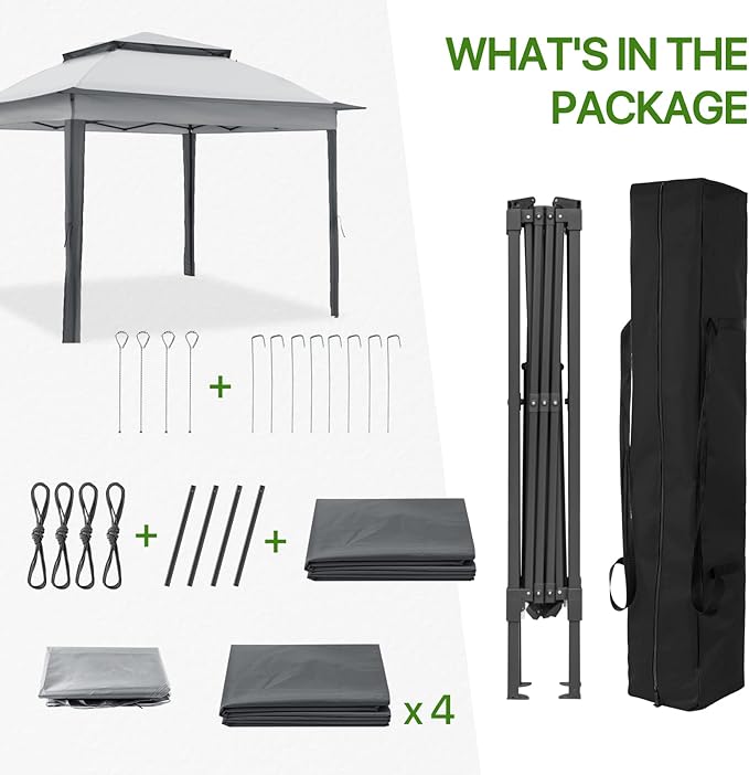 COOS BAY 11x11 Pop-up Instant Gazebo Tent with 4 Sidewalls Outdoor Canopy Shelter with Carry Bag, Stakes and Ropes, Gray