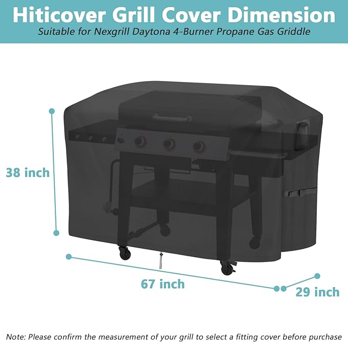 Grill Cover for Nexgrill Daytona 720-1058 4-Burner Flat Top Griddle, Waterproof Outdoor BBQ Griddle Cover - 67 x 29 x 38 Inch