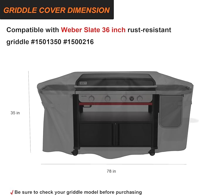 Grill Cover for Weber Slate 36 inch Rust-Resistant Griddle, Outdoor Flat Top Grill Cover 600D Heavy Duty for Webber 36" Griddle Accessories Waterproof, Black
