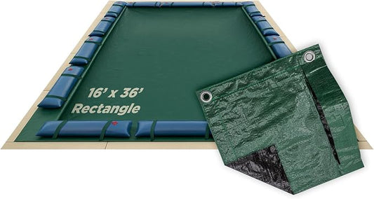 Buffalo Blizzard Supreme 16 ft x 36 ft Rectangular Winter Pool Cover | Green/Black | Closing Inground Swimming Pools | Easy to Install | Heavy Duty, Cold & UV Resistant | Shields from Seasonal Debris