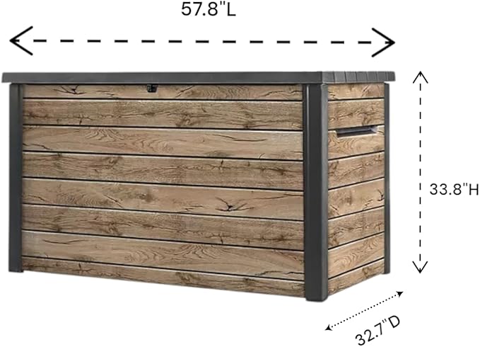 Stylish Indoor/Outdoor Storage Deck Box,Resin,Large Capacity, Weather-Resistant, Lockable lid and Side handles. (Rust Wood Brown, 230 Gallon)