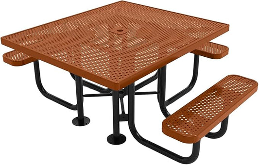 COATEDOUTDOORFURNITURE Heavy-Duty Portable ADA-Compliant Outdoor Picnic Table with Umbrella Hole, Punched Steel Patio Dining Furniture Made in America (46" Square Top, Textured Copper)
