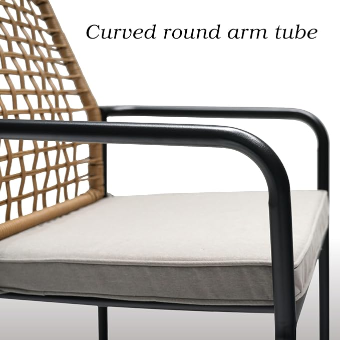 Stackable Rattan Patio Chairs and and Rectangle Dinig Table Set of 6 with 63"x38" Table All-Weather
