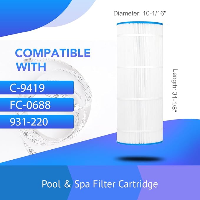 Pool Filter Replaces for C-9419, Filbur FC-0688, 931-220, PAP200, SP200, Clean and Clear 200, CC200, Ultral-C5, PP-C5, Darlly 10201, 200 Sq.Ft Swimming Pool Filter Cartridge, 1 Pack