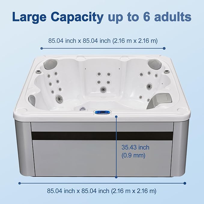 OCEAN FUTURE Hot Tub with Cover, 6 Person Indoor Outdoor Hot Tub Spa, Outdoor Spa 240V, 35 Jets, LED Lighting, Headrests, Outdoor Spa 85" x 85"