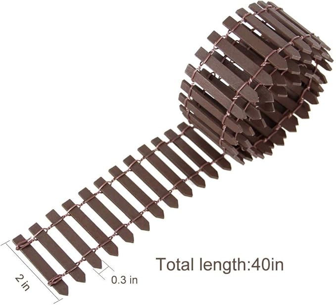 Miniature Fairy Garden Fence, DIY Wood Picket Fence Mini Ornament for Dollhouse (Brown)
