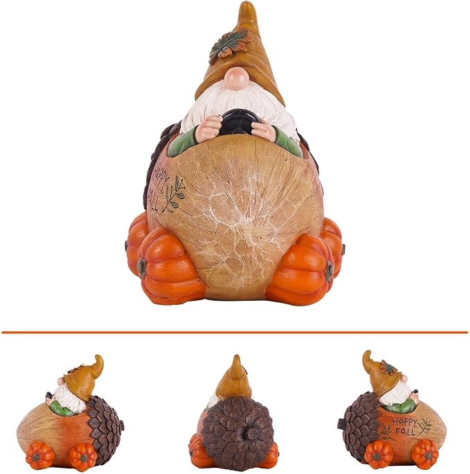 Topadorn Fall gnome with Pinecone Car and Resin Pumpkin Statue for Fall Harvest Party Ornaments Decor,Happy Fall