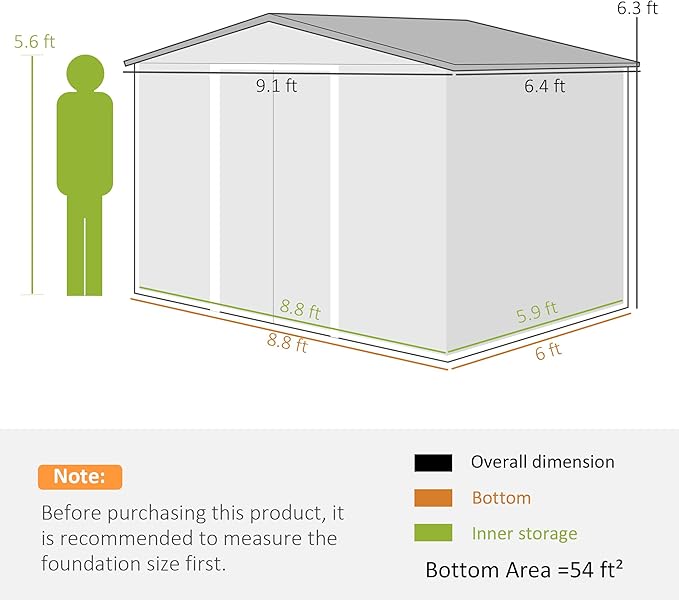 Outsunny 9' x 6' Outdoor Storage Shed, Garden Tool Metal Shed with Foundation Kit, Double Lockable Door, Air Vents and Sloping Roof, for Backyard, Patio, Lawn, Brown