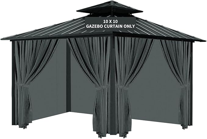Gazebo Universal Replacement Privacy Curtain, 10'X10' Gazebo Curtain Outdoor Waterproof, 4-Panels Sidewall Curtains with Zipper for Patio, Garden and Backyard (Only Curtains, 10'x10', Grey)