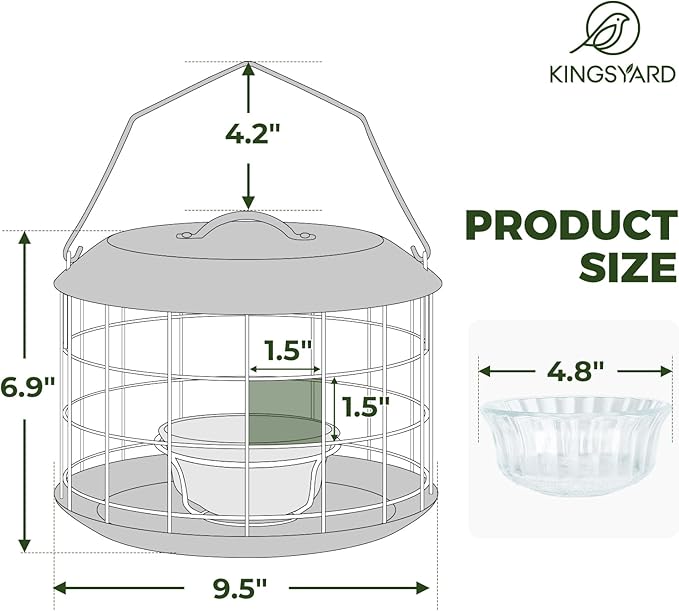 Kingsyard Bluebird Feeders for Outdoors Hanging, All Metal, Cage Bird Feeder with Tray, Squirrel Proof & Weatherproof, Easy to Refill & Clean (Brown)