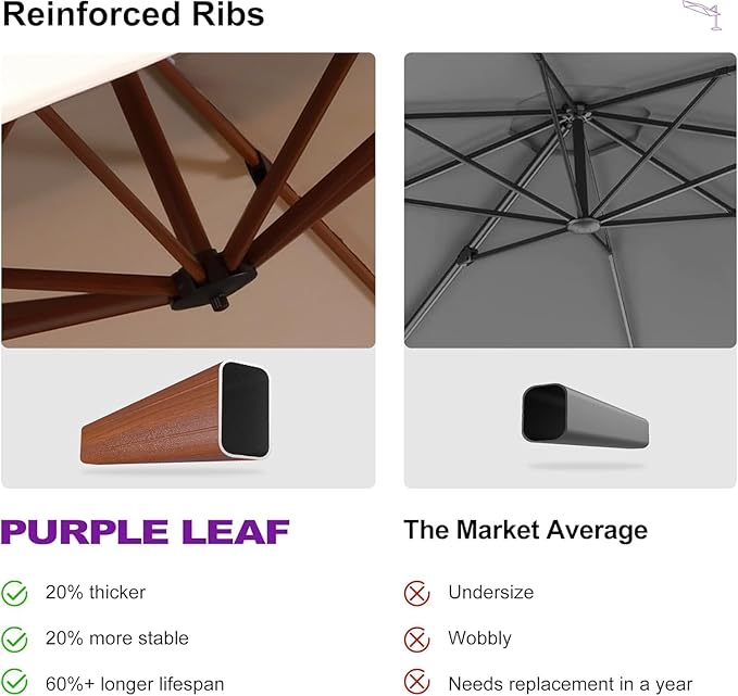 PURPLE LEAF 11' X 11' Patio Umbrella Cantilever Outdoor Umbrellas Square Large Parasol Windproof Sunshade Heavy Duty Sun Umbrellas for Deck Pool Patio Garden, Beige