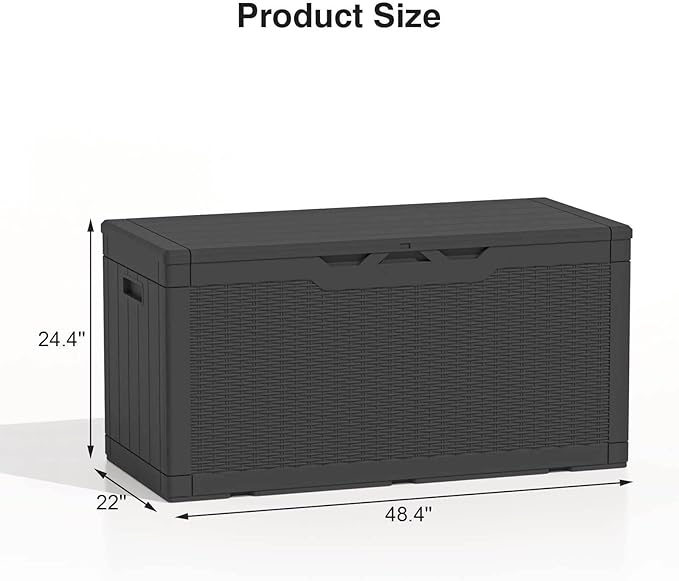 Patiolife 100 Gallon Resin Deck Box, Large Outdoor Storage Box for Garden Tools, Pool Supplies, Waterproof and Lockable, Black