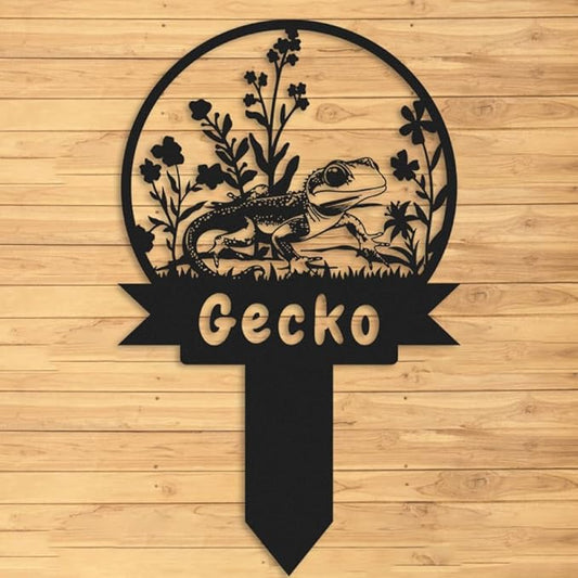 Custom Gecko Metal Memorial Plque,Personalized Gecko Remembrance Stake,Gecko Loss,Grave Markers,Outdoor Garden Decor,Yard Sign gecko 14inch