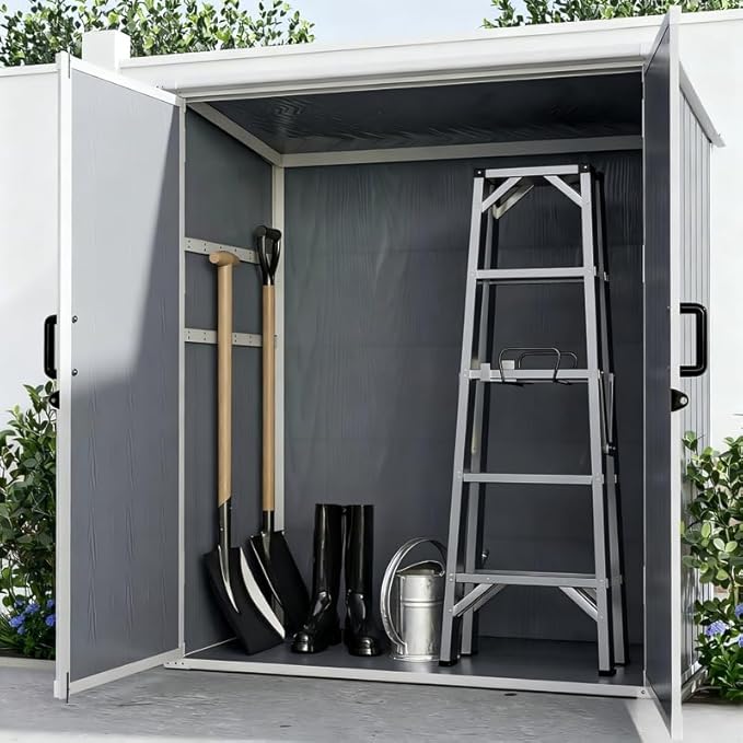 5x3 FT Resin Outdoor Storage Shed with Floor, Waterproof Resin Cabinet with Lockable Door, Outside Plastic Tool Garden Sheds for Backyard Lawn Patio Furniture, Bikes, Accessories, Gray