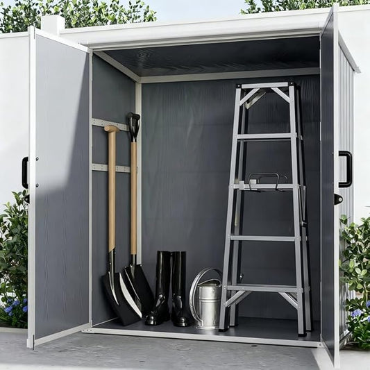 5x3 FT Resin Outdoor Storage Shed with Floor, Waterproof Resin Cabinet with Lockable Door, Outside Plastic Tool Garden Sheds for Backyard Lawn Patio Furniture, Bikes, Accessories, Gray