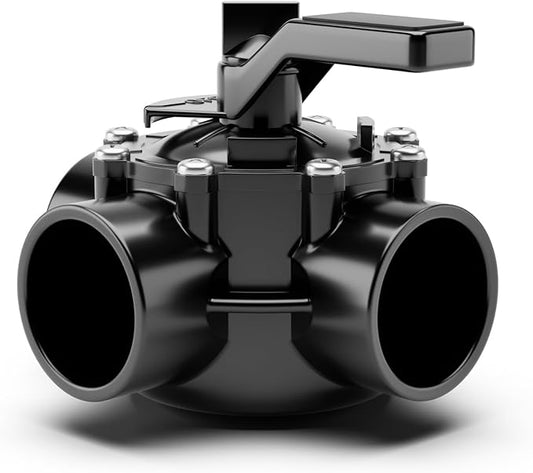 FibroPool Swimming Pool Diverter Valve - 1 1/2 Inch - 3 Way - Positive Seal & Non Lube Replacement Valve for Pools and Spas Black