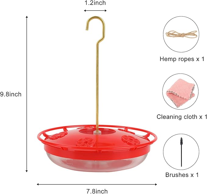 Hummingbird Feeders for Outdoors - No Leak Humming Bird Feeder, Easy to Clean & Fill, High View Perch, 5 Feeder Ports, Perfect for Hanging on The Tree,Yard. Hanger, Brush Incl, 14 Oz