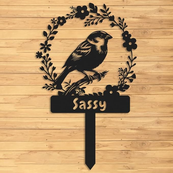 Custom Bird Memorial Stake,Metal Canary Grave Marker,Bird Garden Sign,Remembrance Stake,Bird Loss,Outdoor Garden Yard Sign Bird 10inch