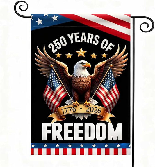 America 250 Years Garden Flag,250th Anniversary USA Double-Sided Cotton Linen Flags with Eagle Design,1776-2026 No Kings of Freedom (C_1 x 1.5 ft)