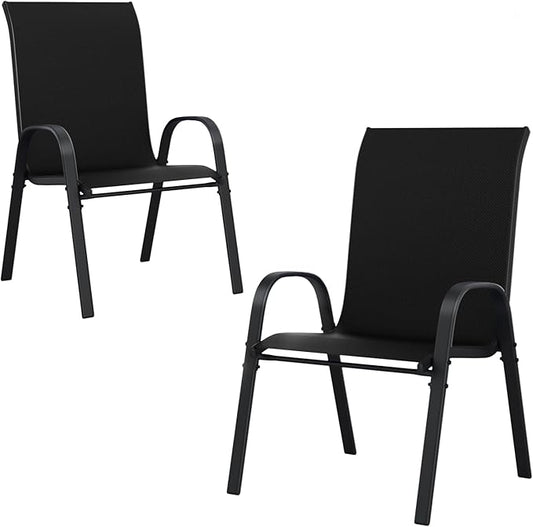 UDPATIO Patio Chairs Set of 2, Stackable Outdoor Dining Chairs with High Back, Breathable Textilene Outdoor Chair All Weather, 350LBS Capacity for Garden, Backyard (Black)