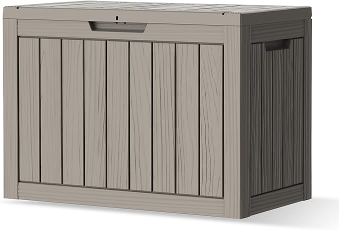 Outdoor Storage Box, Deck Box Waterproof 45 Gallon, Resin Outside Storage, Storage Bin for Package Delivery, Patio Furniture Cushion, Pool Accessories, Weatherproof and UV Resistant, Grey