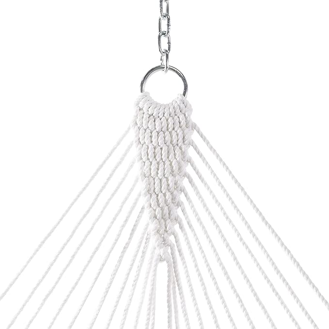 Original Pawleys Island Deluxe White DuraCord Rope Hammock – 13 ft. x 60 in., 2-Person, 450 lb Capacity, Oak Spreader Bar, Zinc-Plated Hardware, Handcrafted in The USA