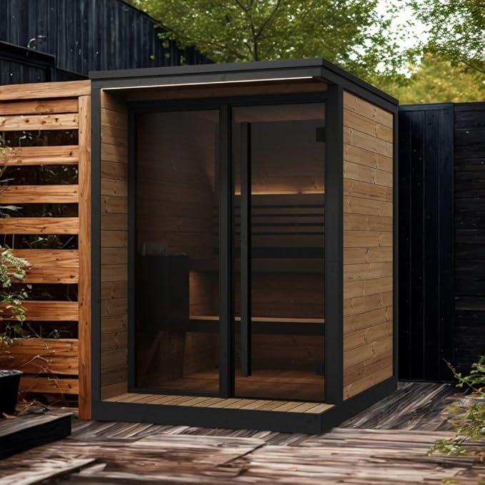 GL4 Outdoor Sauna Kit, Garden Luxury-Series Outdoor DIY Sauna Kit, Thermo-Spruce, up to 4 Persons Bundles (Sauna Heater and Sauna Stones Included) (HIVE MINI 6 WiFi - Glass)