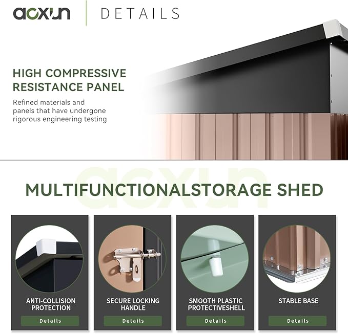 Aoxun 61x32In Outdoor Storage Cabinet Metal Garden Shed, Indoor& Outdoor Waterproof Vertical Storage Shed for Patio Garden, Garage, Porch (Brown, 80 Cu.Ft)
