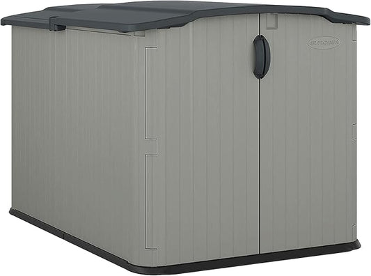 Suncast 138 Cu Ft Horizontal Outdoor Storage Shed, 57.5"x79.75"x52" Glidetop Outdoor Shed with Sliding Lid, Plastic Resin Storage Sheds with Floor for Bikes, Motorcycles, & Lawn Mower, Made in the USA