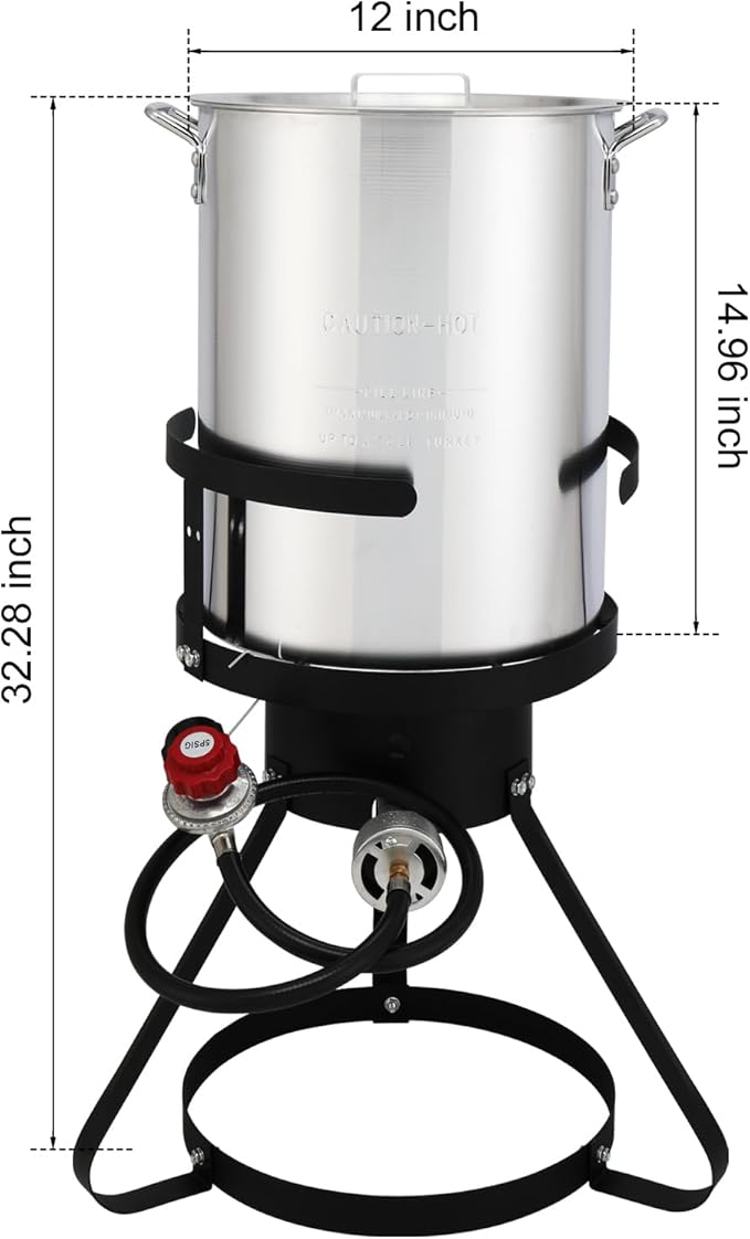 30 Qt Round Turkey Deep Fryer & 10 Qt Fish Fryers,Gas Propane Turkeys Fryer Set,Aluminum Seafood Boil Pot,Turkey Deep Fryers Set,with Propane Gas Burner,for Crab Lobster Shrimp Boiling (Silver)