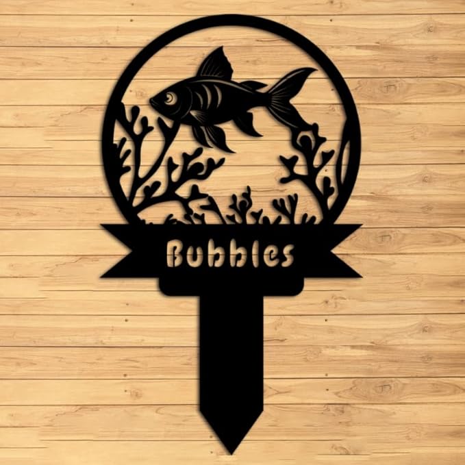 Custom Fish Metal Memorial Plque,Personalized Fish Remembrance Stake,Fish Loss,Grave Markers,Outdoor Garden Yard Sign 22inch