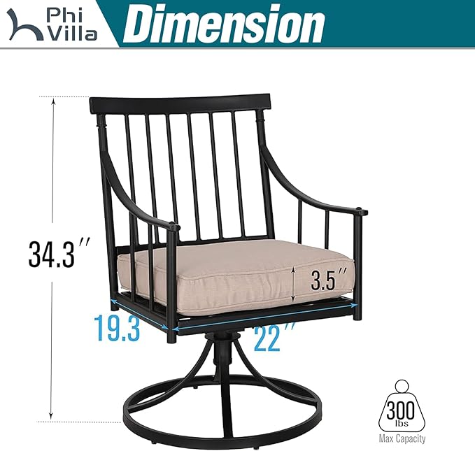 PHI VILLA Swivel Chairs Set of 4 Patio Dining Rocker Chair with Cushion Rocking Patio Furniture for Garden Backyard Bistro, Beige