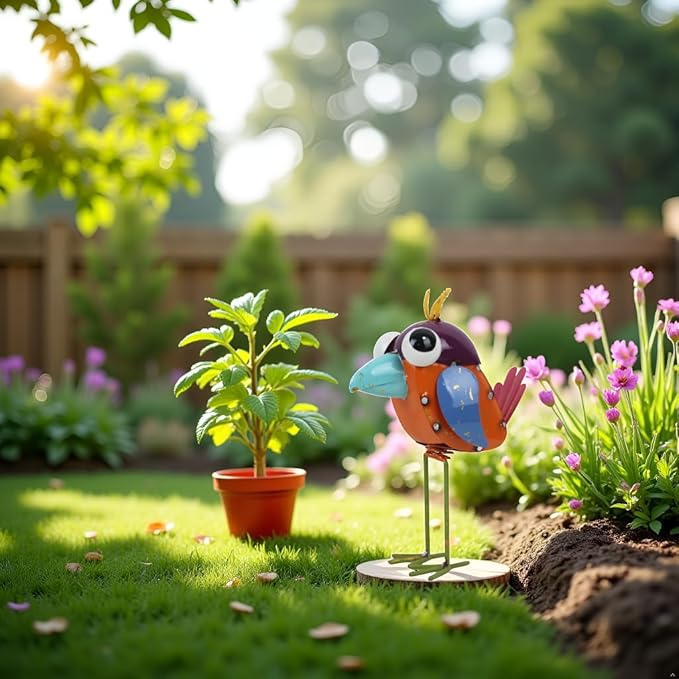 Metal Sparrow Garden Statue -Sparrow Decor Outdoor Sculptures -Garden Decor for Backyard,Patio,Porch,Home -Yard Art Gift for Birthday, Housewarming, Christmas
